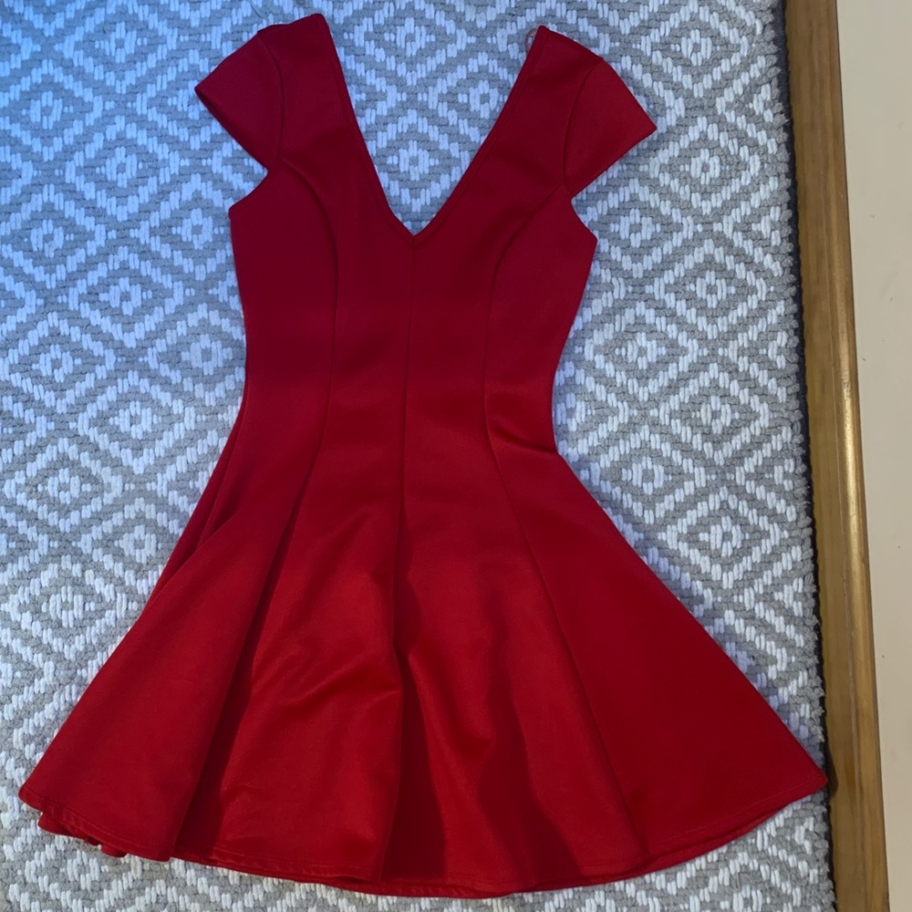 SOLD V neck red skater dress